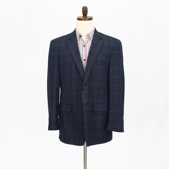 Andrew Fezza 44R Navy Check 2-Button Sport Coat Blazer Jacket P576 - Picture 1 of 11